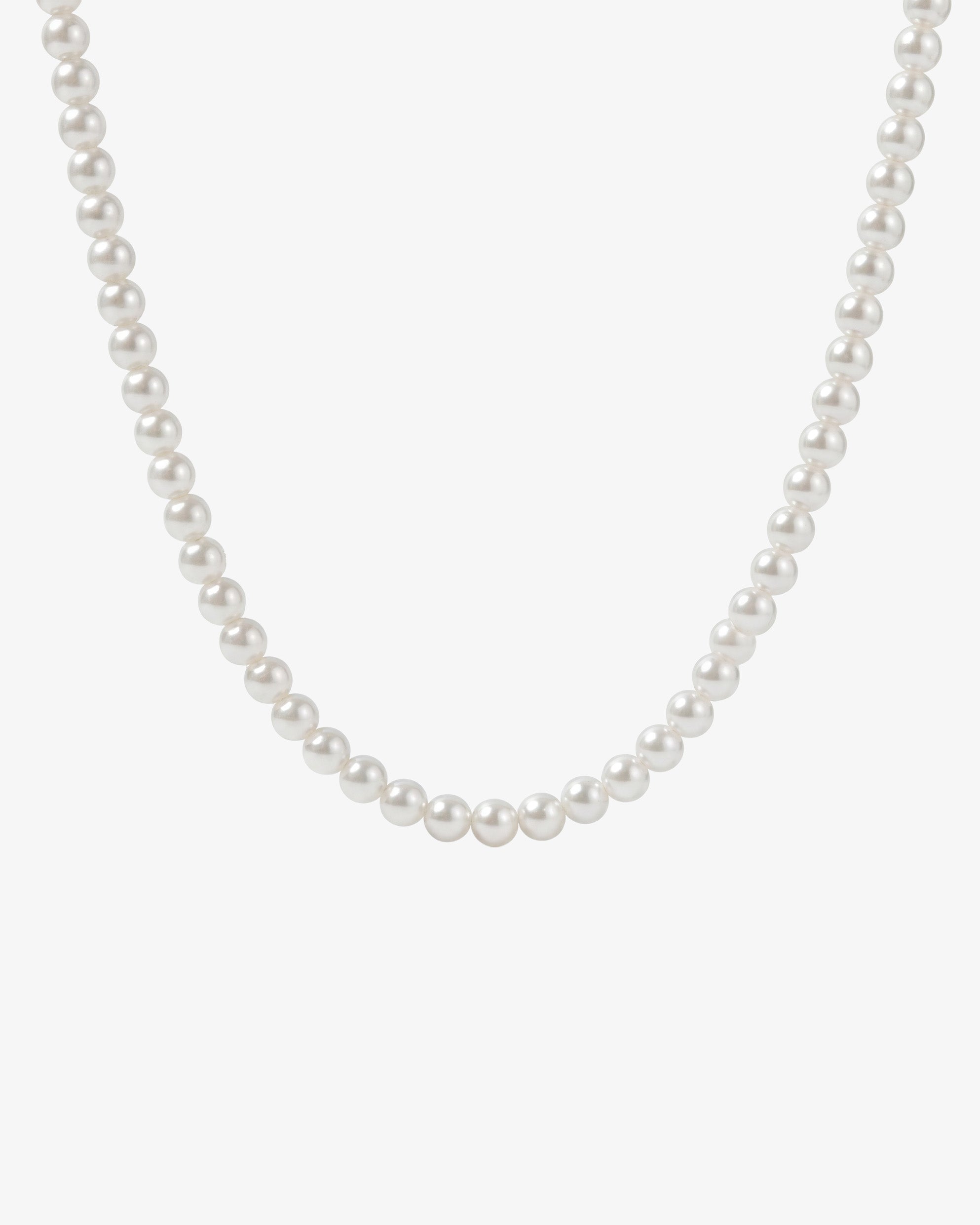 Bellagio Pearl Chain necklace with 5mm white shell pearls on a white background