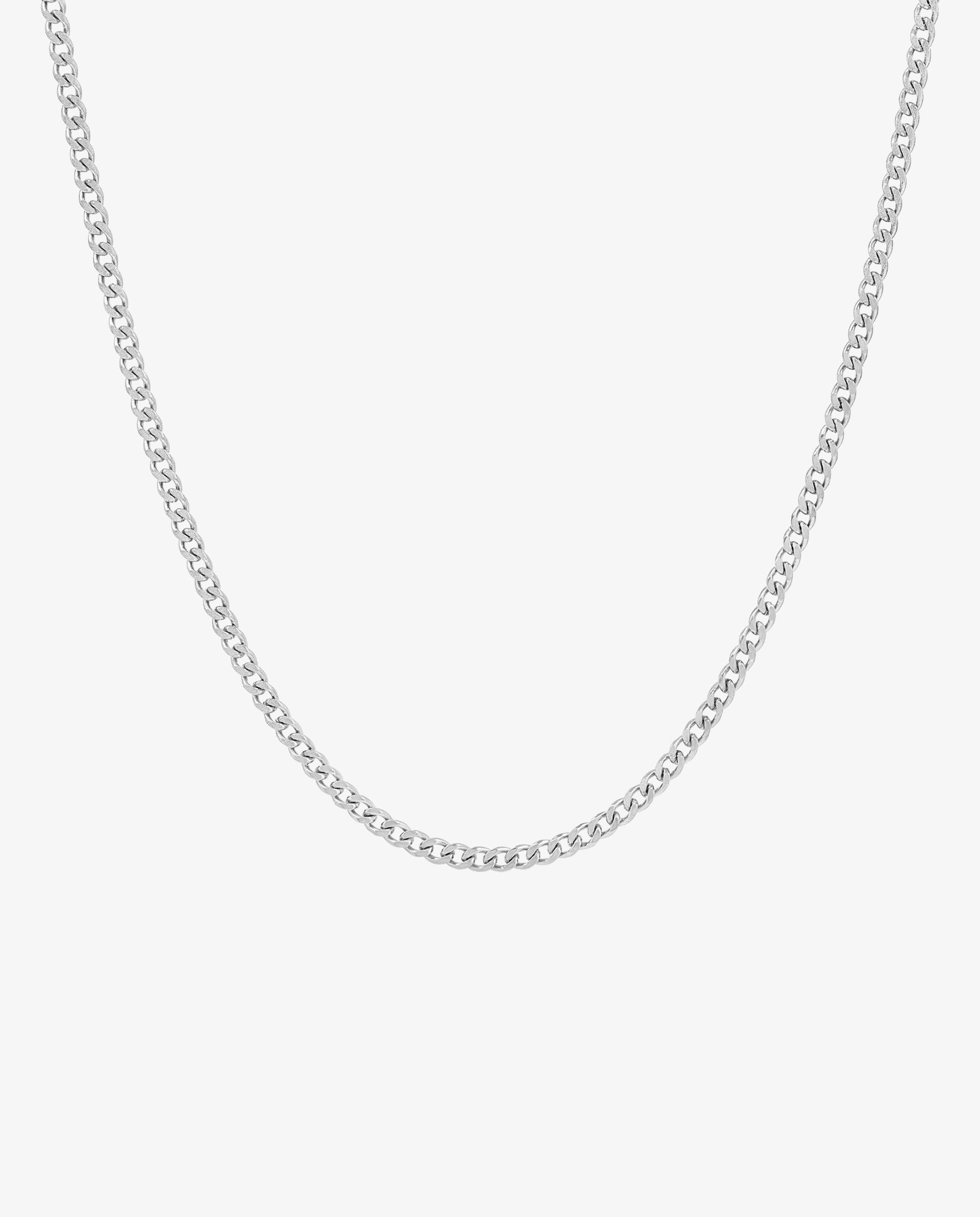 KUBU Silver Chain 3 mm minimalist Cuban link necklace on white background