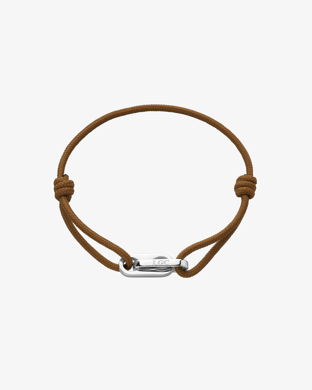 Pulsera plateada Atlantis con cordón marrón y cierre plateado pulido grabado LGC.