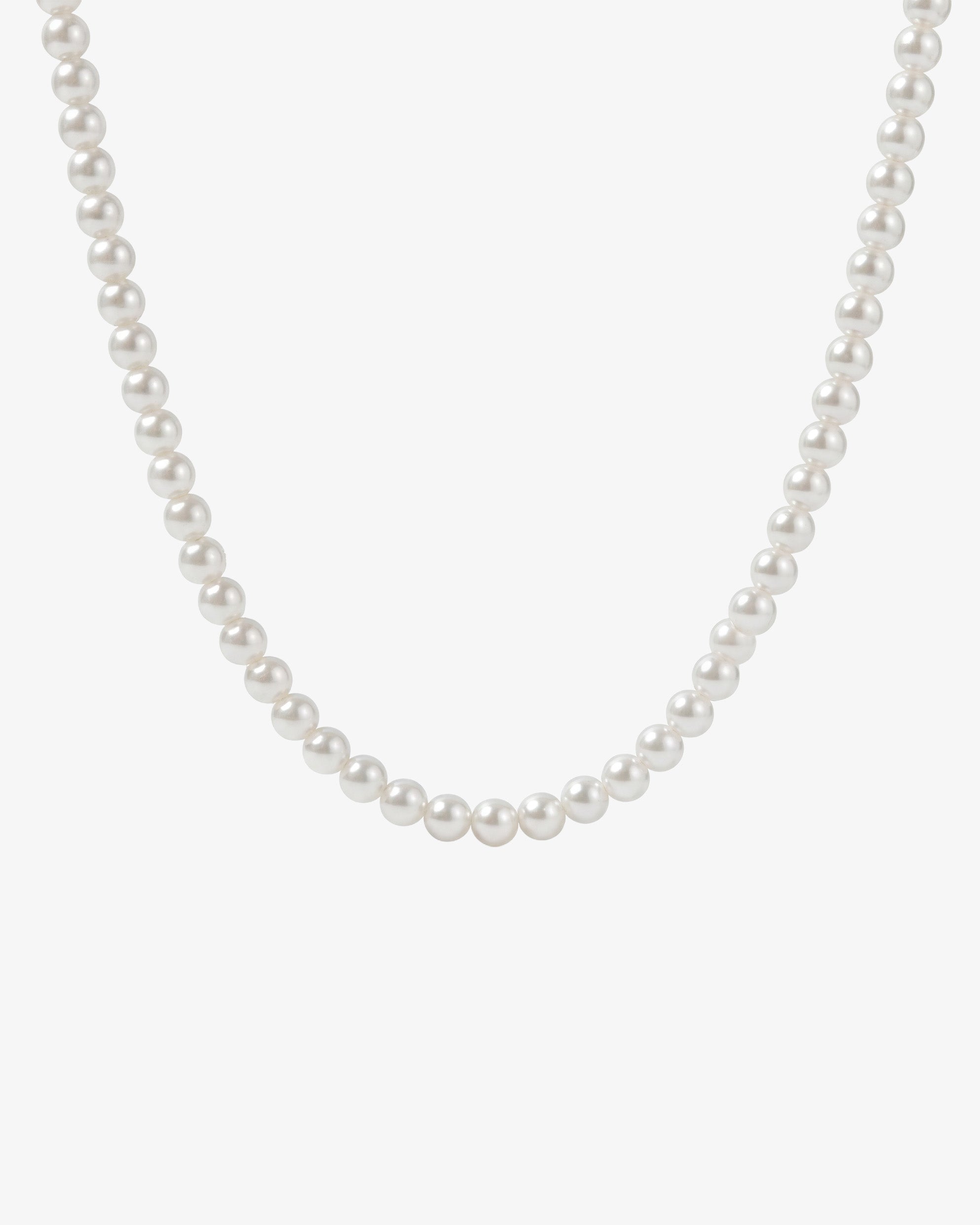 Bellagio Pearl Chain necklace with 5mm white shell pearls on a white background