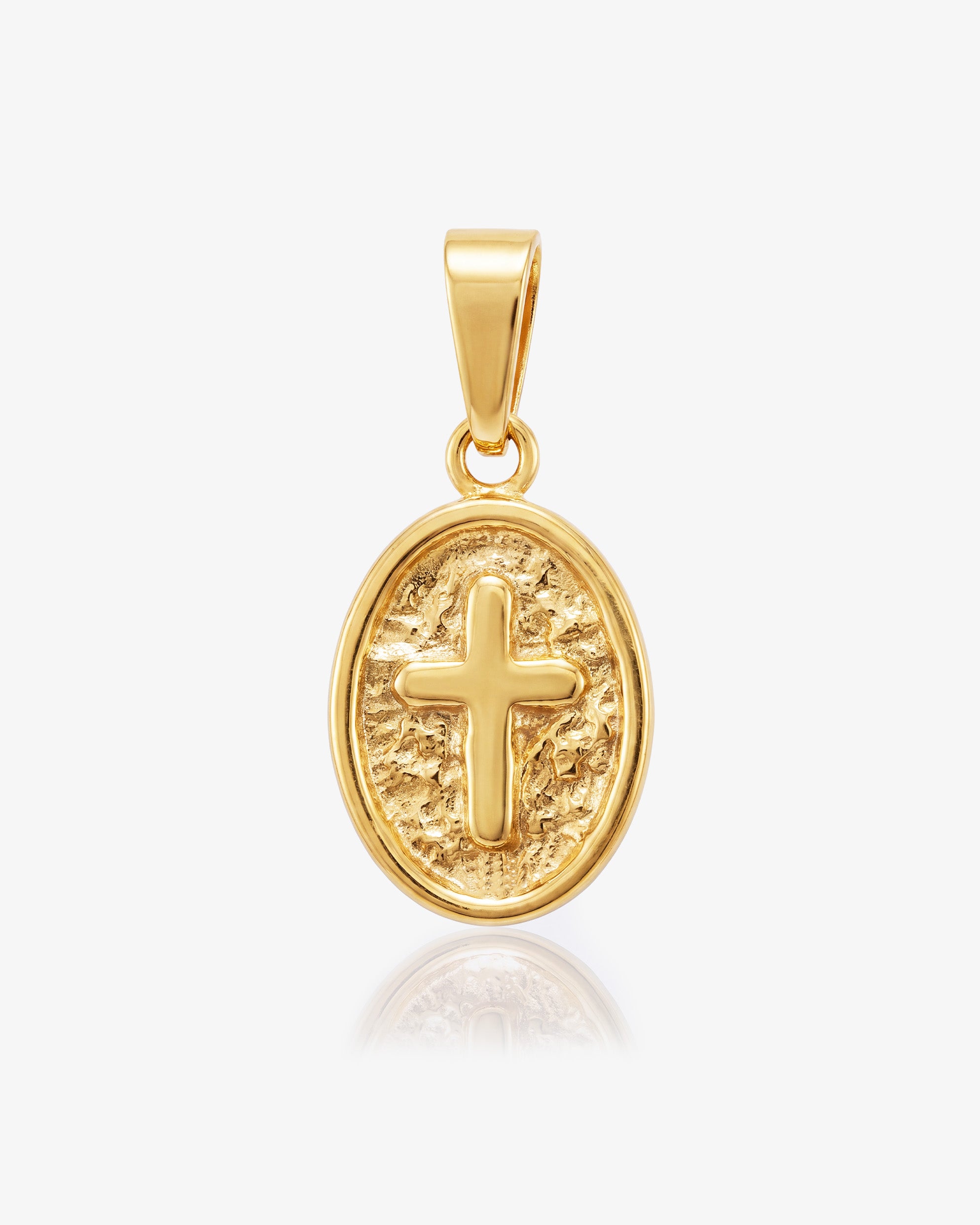 Charm MINI OVAL CROSS de oro con anilla lisa