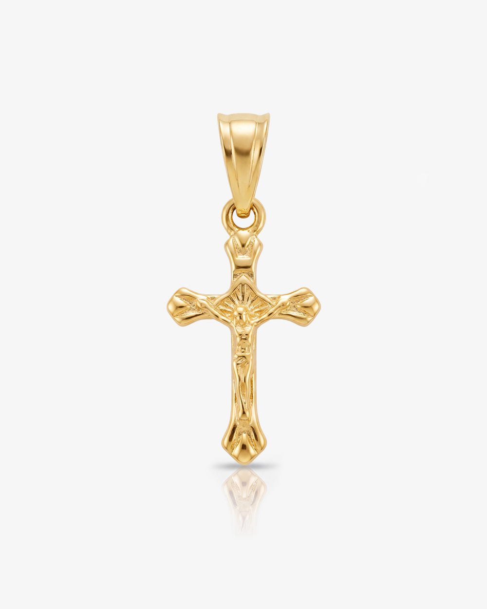 Charm MINI CROSS de oro con anilla decorativa en la parte superior.
