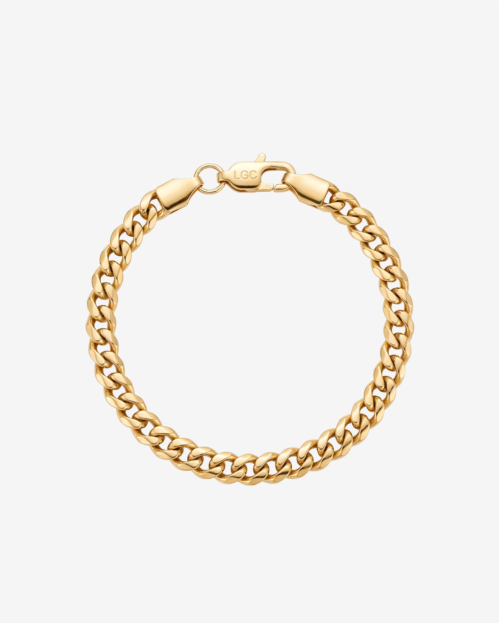 Cuban link gold bracelet 5mm width shown in a close up