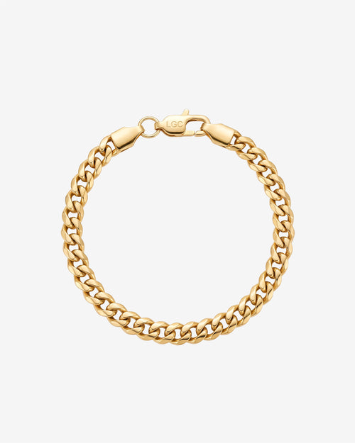 Cuban link gold bracelet 5mm width shown in a close up