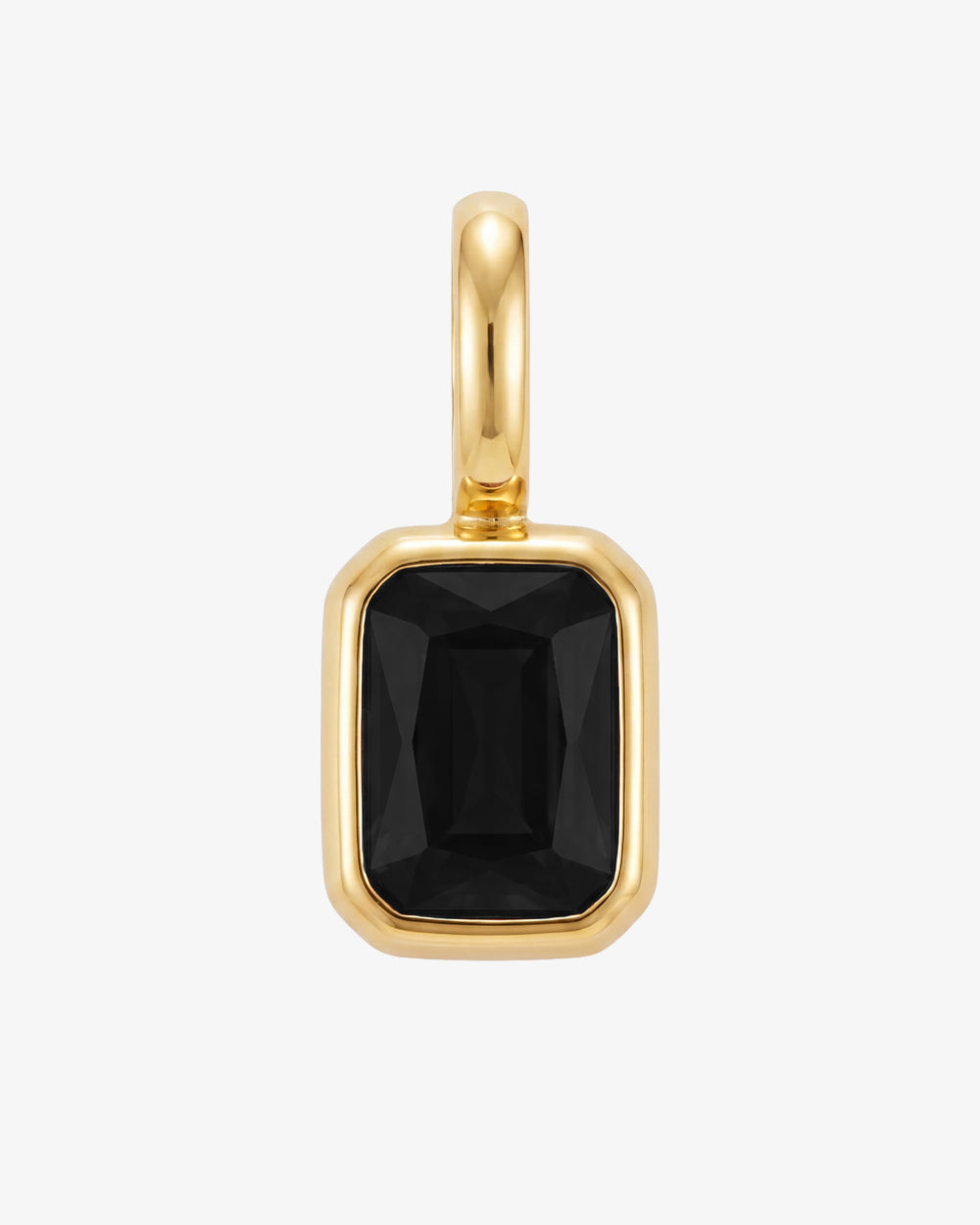 Colgante Mini Solstice Charm con una gran piedra negra engastada en un bisel dorado